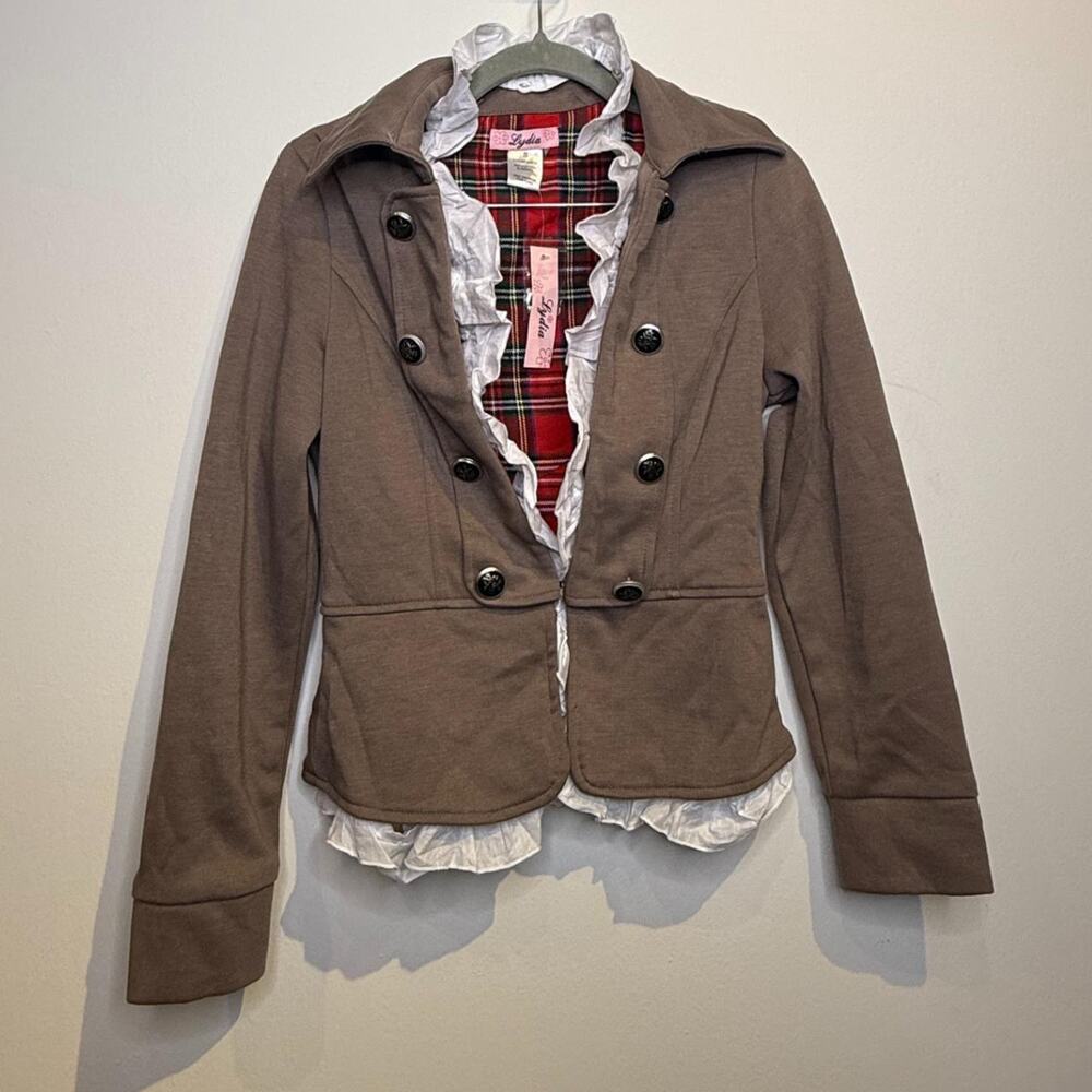 Brown Buttoned Jacket with Ruffles - Picture 3 of 5